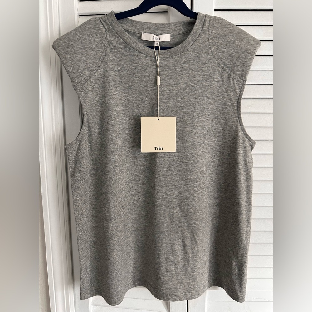 TIBI Padded Shoulder Gray Sleeveless Tee NWT XS
